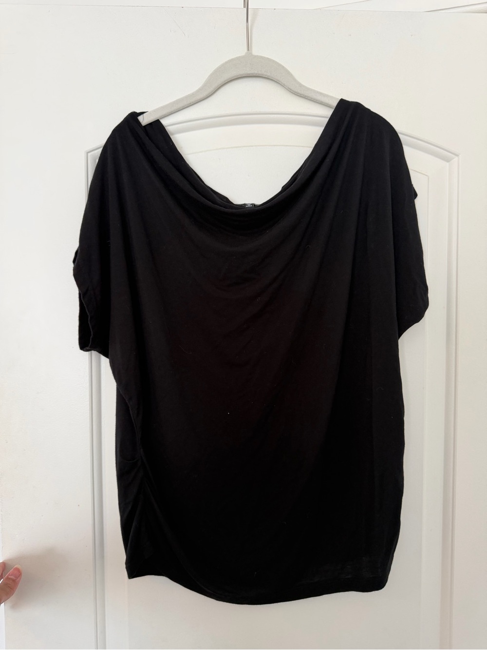 Women's Black Draped One Shoulder Top